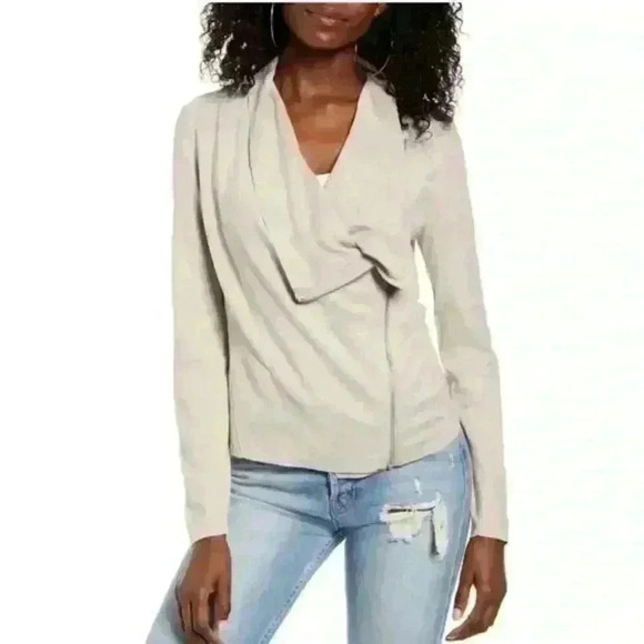 BLANK NYC Beige Tan Faux Suede Drape Front Jacket Size Large - Picture 1 of 11